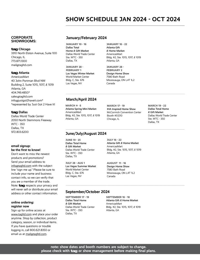 2024 Show Schedule and Showroom listing